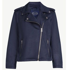 SCOOP Faux Suede Moto Jacket - Navy Blue XL (16-18)